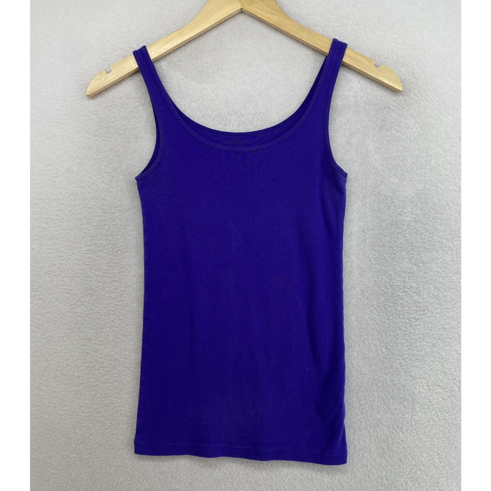 EILEEN FISHER Tank Top 2XS Organic Cotton Ribbed Jersey Slim Cami Shell Blue